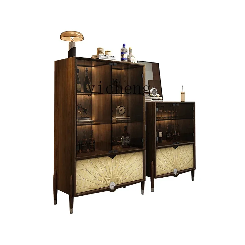 AB  solid wood light luxury  cabinet black walnut glass door figure display cabinet