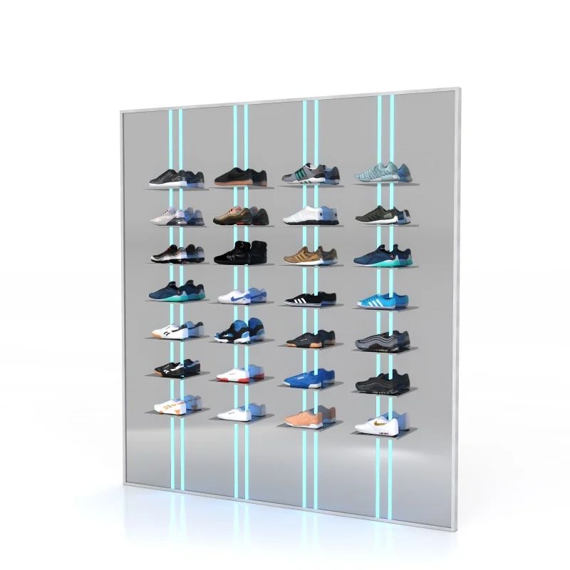 custom.Yiree Modern retail new shoes store interior design ideas racks fixture shoe display wall by square meters