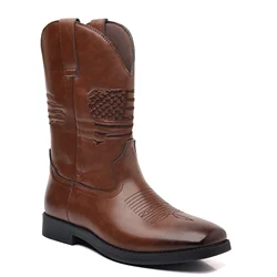 2024 Fashion Mans Comfortable Shoes High-leg Embroidered Vintage Wide-toe Western Cowboy Boots Plus Size 47 48 Motorcycle Boots
