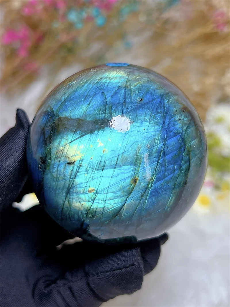 Natura Crystal Blue Labradorite SPhere With Rain Bow Free Form  Carving Reiki Healing Stone Home Decoration Exquisite Gift