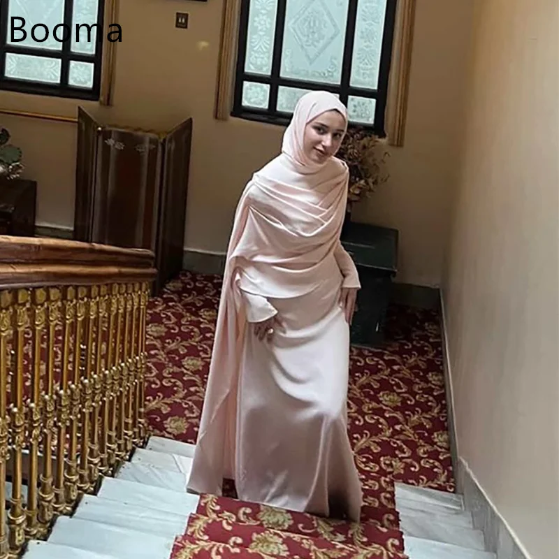 

Booma A-Line Long Pleat Simple Pink Evening Dresses Formal Dresses for Women Prom Gowns Custom Made فساتين سهر