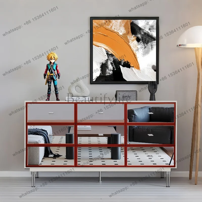 

Medieval Bauhaus living room mirrors, cabinets, baked paint, customized drawer styles