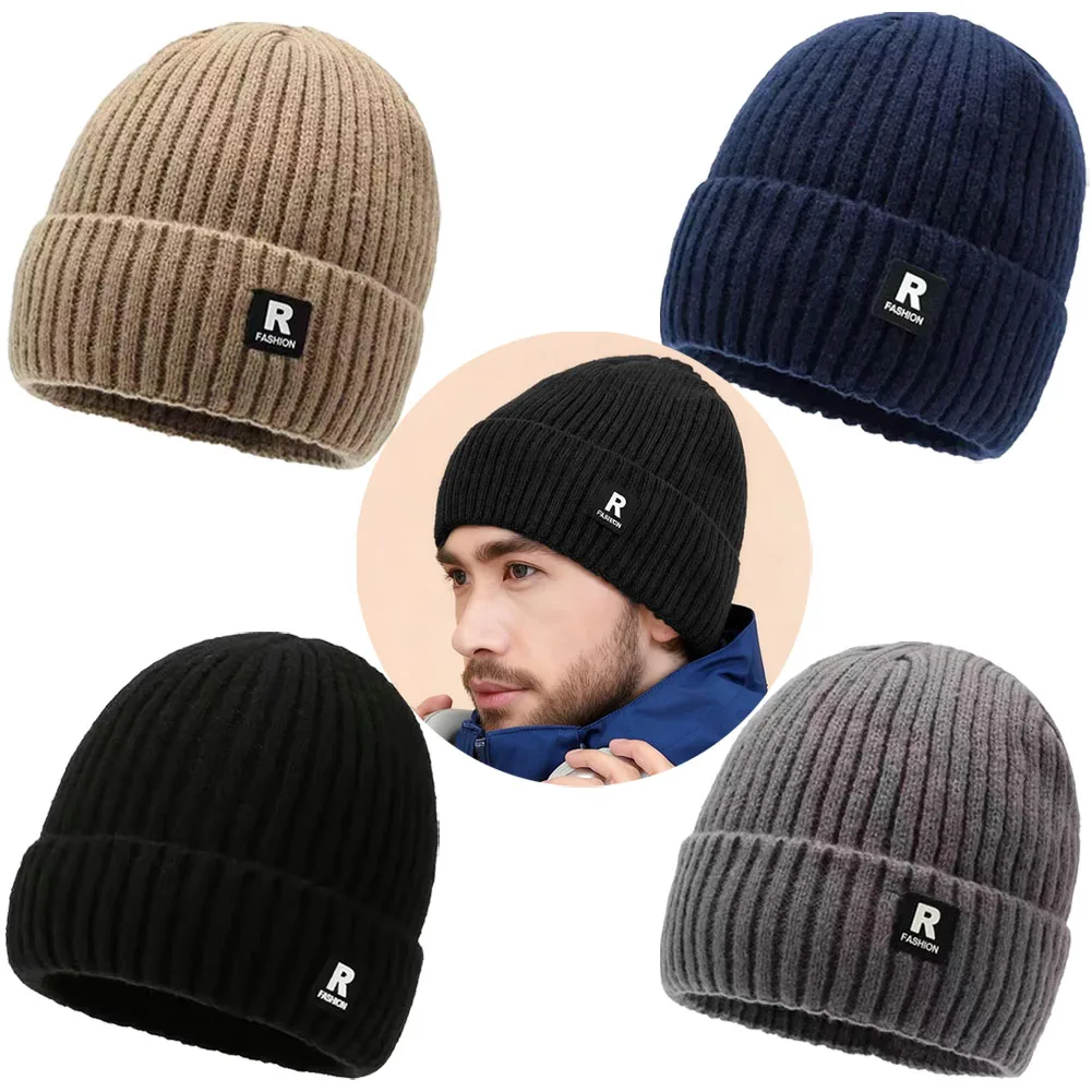 Fashion Thickened Woolen Knitted Hat For Men Outdoor Skiing Cap Adult Large Head Size Ear Protection Warm Cold Proof