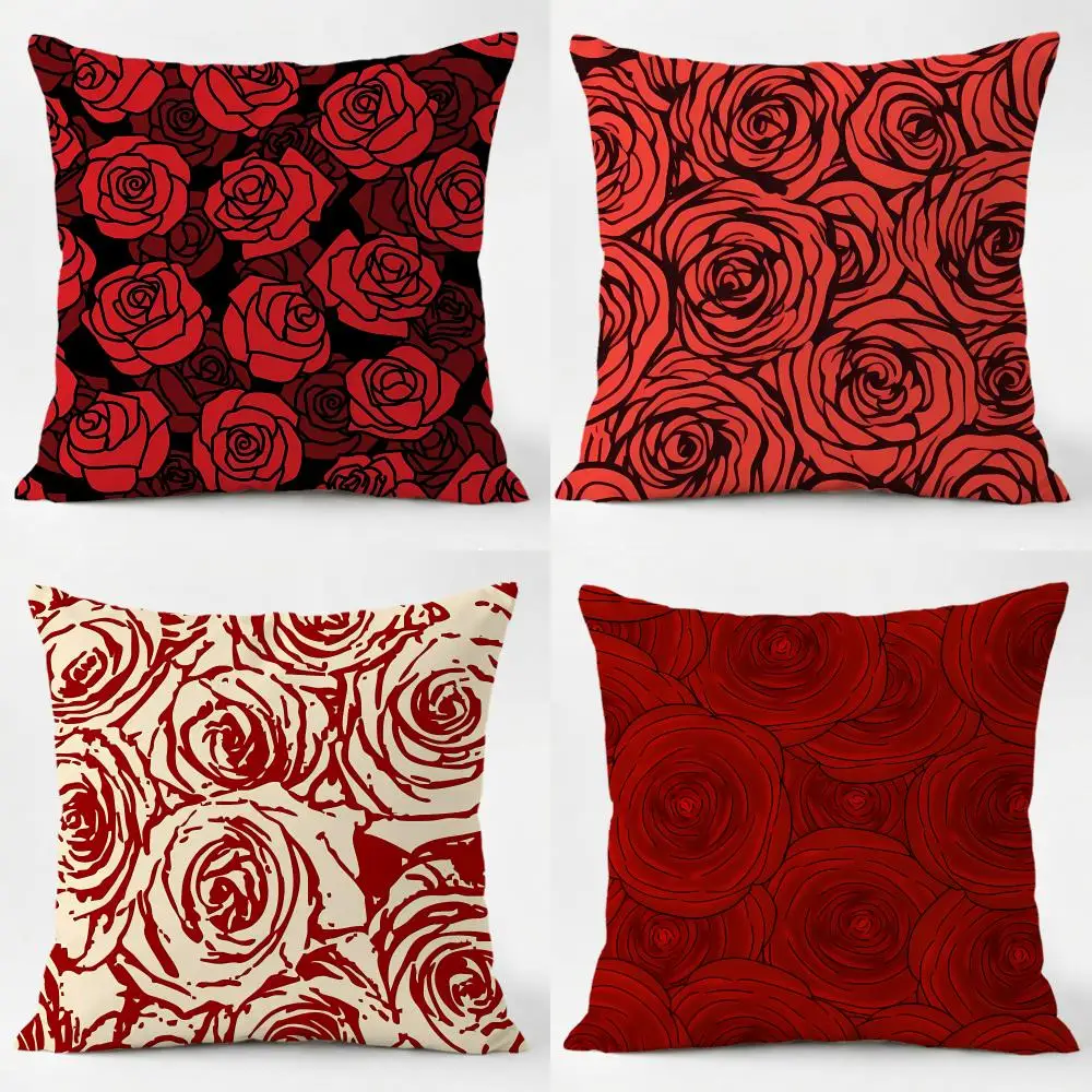 Velvety Romantic Art R-Red Rose Cushion Cover Sofa Home Living Room Car Decor Washable Decorative Square Pillowcase