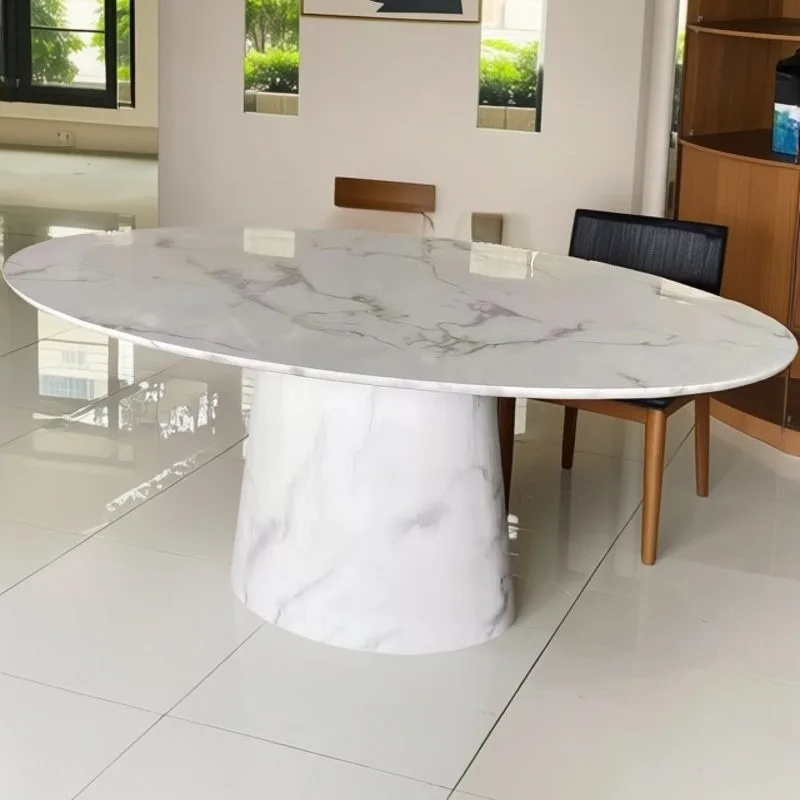 Designer modern light luxury natural marble oval dining table French cream style oval dining table rectangular dining table