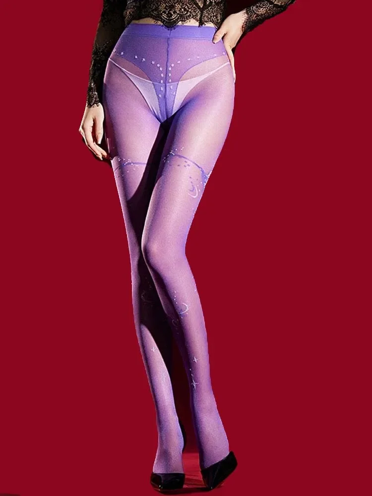 

Сексуальные женские кружевные колготки для йоги, тонкие, модные, с принтом, блестящие, полупрозрачные, с эффектом масляного блеска, сексуальное нижнее белье в стиле горничной, моделирующие чулки