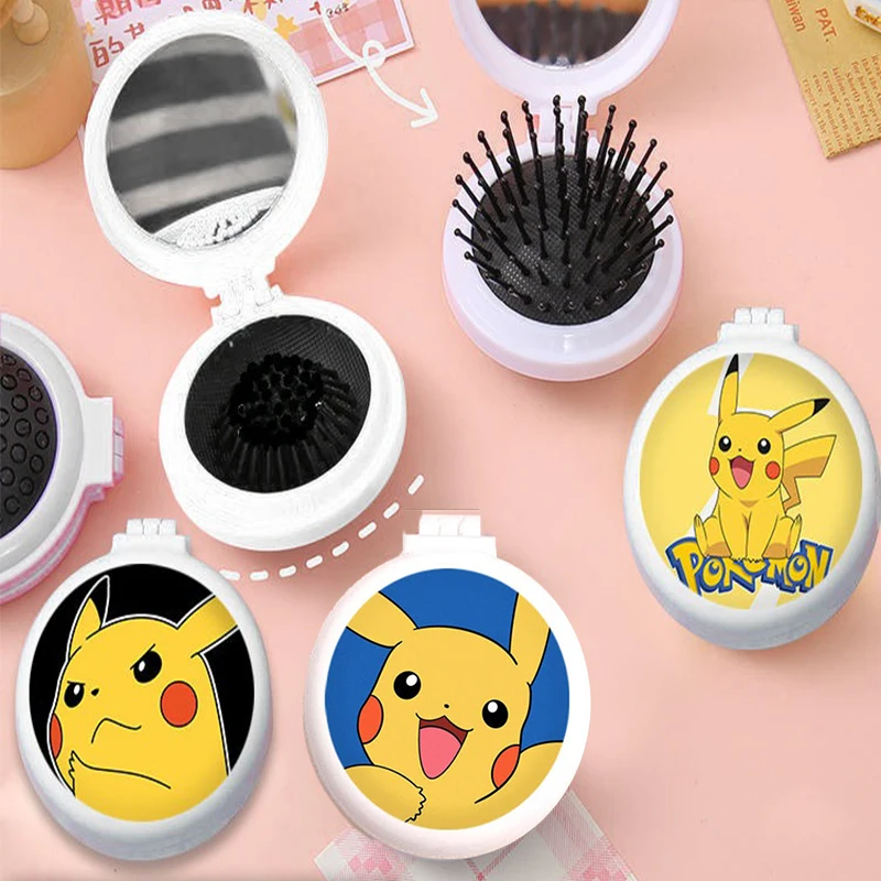 

Pokemon Pikachu Kawaii Cartoon Portable Makeup Mirror Air Cushion Comb Animation Creative Folding Comb Children's Favorite Gift