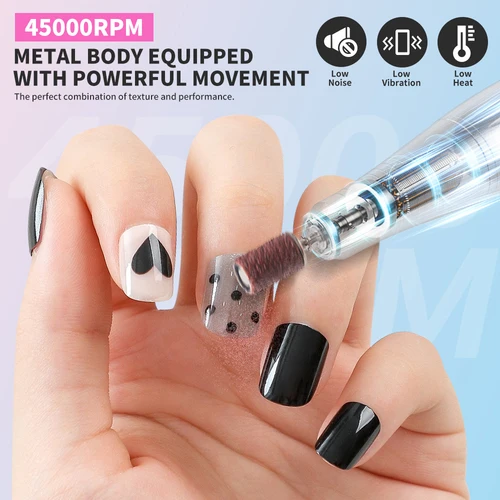 Imagen 2 del producto Lima de uñas profesional de 45000RPM, taladro eléctrico recargable para uñas, lima lijadora de uñas de poco ruido para herramienta de salón de manicura