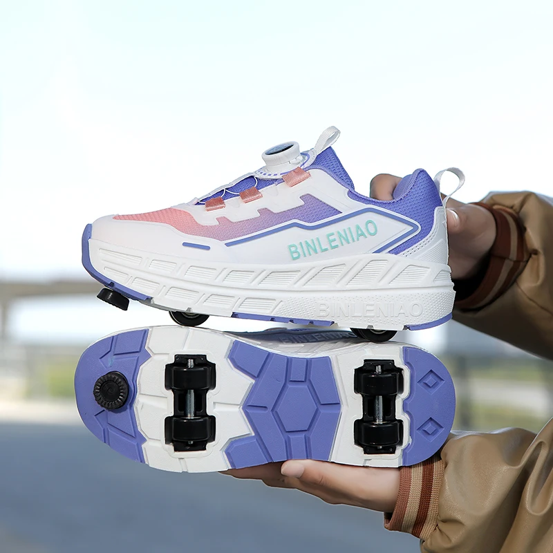 4 Wheel Dual-Use Roller Skates With Detachable Wheels Boys And Girls sport Sneakers with brakes Kids Shoes Speed Skate