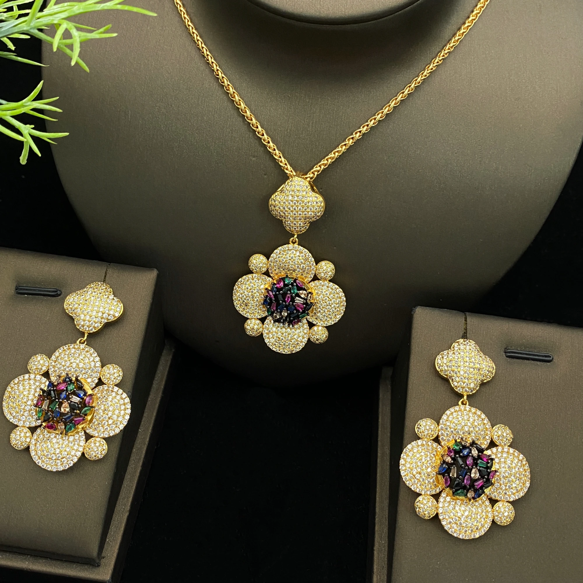 

Flora Fantasy Jewellery Woman Set ColorfulZirconia Flower Necklace Earrings Sweet Style Gift for Anniversary