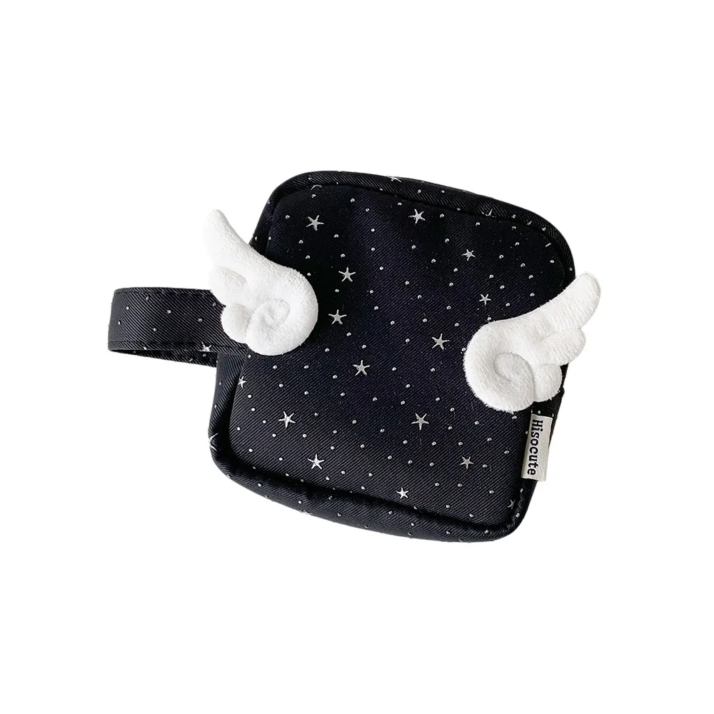 Y2K Print Wings Star Dots Storage Bag Polka Dot Large Capacity Data Cable Digital Bag Desktop Storage Square Storage Pouch