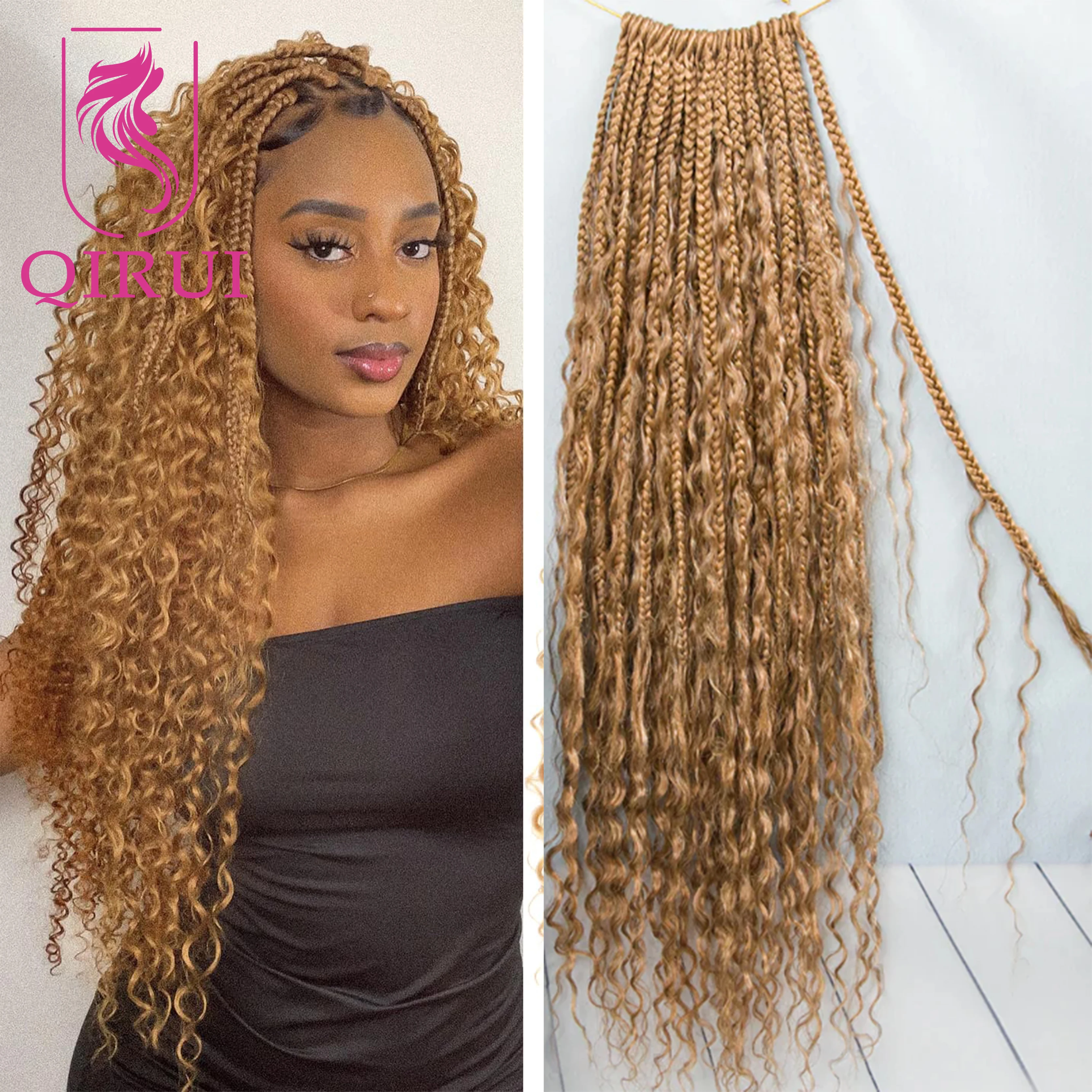 

Цвет 27 вязаных крючком косичек в стиле бохо с кудрями из натуральных волос, предварительно закрученные синтетические плетения, вьющиеся наращивание волос на полных концах, 18 дюймов