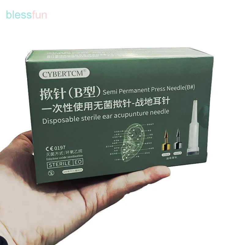 100 Pcs/box Gold/Silver Ear Needles Qizhou Sterile Mini Acupressure Needle for Single Use Massage Auricular Point Needle