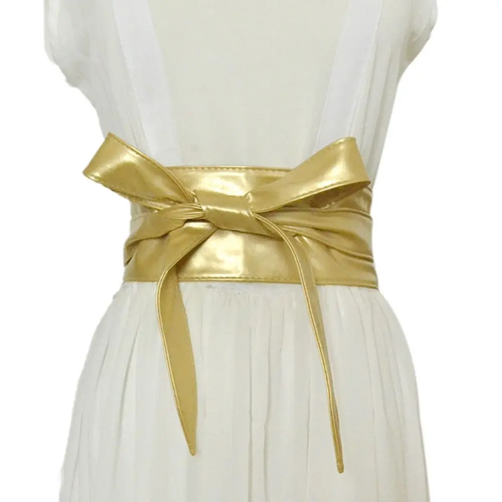المرأة بسيطة التفاف Bowknot مشد حزام واسعة الخصر الفرقة Bowknot حزام جلد السيدات فستان Cummerbands