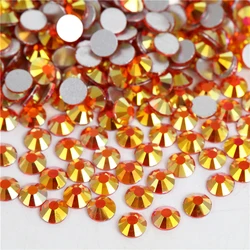 SS6-30 Glass Gold-edged Orange Red Crystal Flatback Non HotFix Rhinestones Stone Charm Nail Art Decorations Jewelry Applique