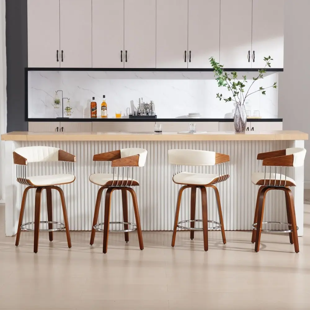 

Counter Height Stools Set of 4, Modern Swivel Bar Stools with Back amp Wood Legs, Comfy Upholstered Counter Chair for Home Bar