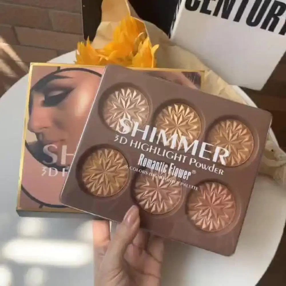 Palette de surligneurs 6 couleurs – Poudre pressée scintillante de ton profondeur pour une lueur complète du visage. Maquillage visage couverture complète avec lumino