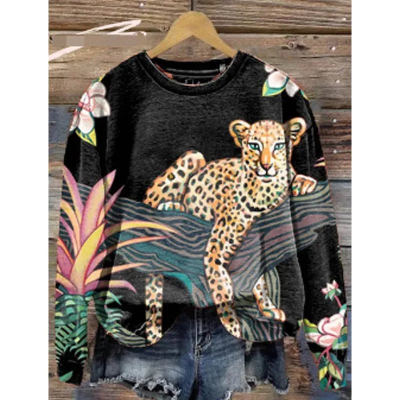 Autumn Leopard 3D Print Long Sleeve Women Fashion Hoodies Streetwear Tops Female Sweatshirts Pullovers Oversized Woman Clothing