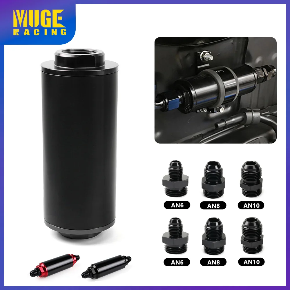 

MUGE-New 50MM 100 Micron Element Inline Fuel Filter In-Line High Flow Fuel Turbo With AN6 / AN8 /AN10 Fittings Adapter FRG019