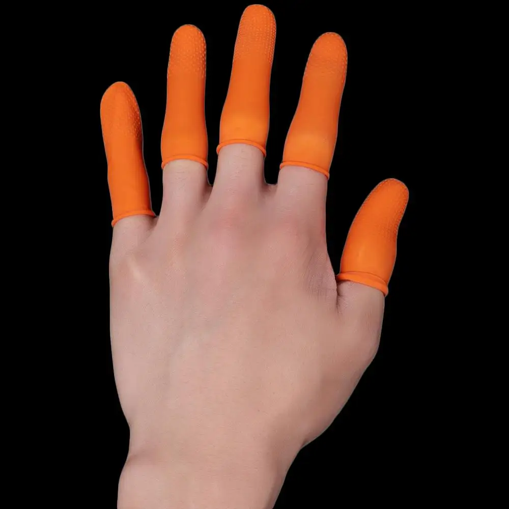 100 Stück wiederverwendbare Fingerspitzen-Schutzhandschuhe aus Naturlatex, Gummihandschuhe, Fingerabdeckung, orange Fingerlinge – Detail 4