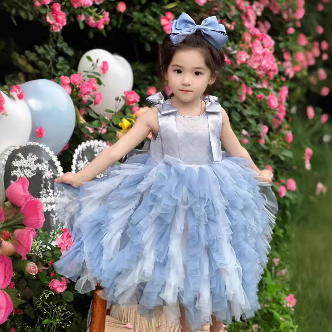 2024 Kinderkleding Baby Meisje Gezwollen Big Strik Jurken Verjaardag Elegante Prinses Prom Dress Voor Kinderen Lovertjes Mouwloze Baljurk