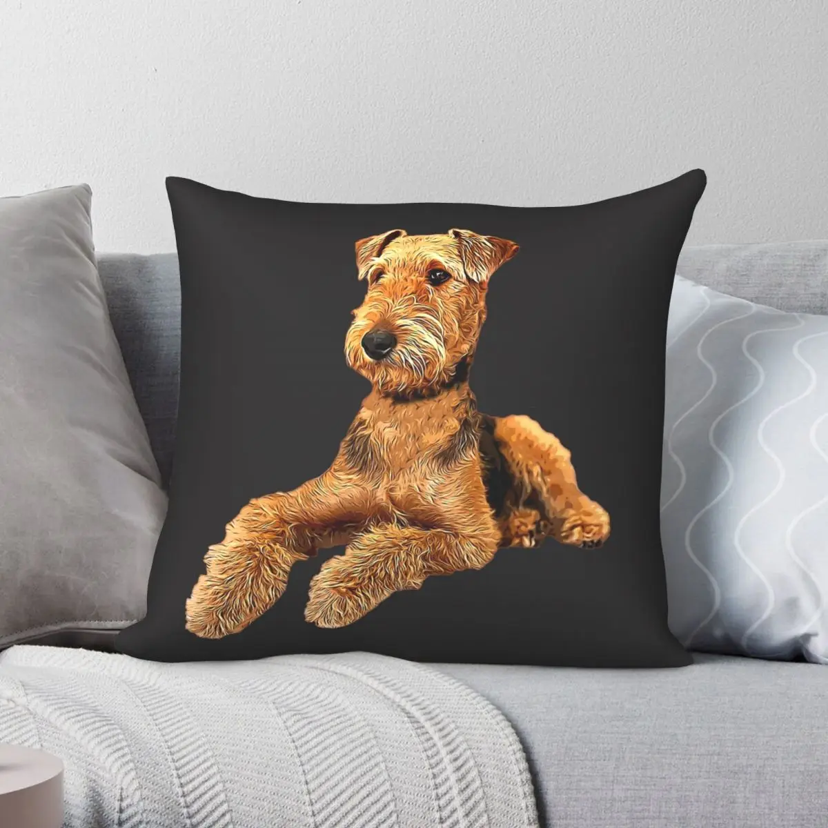 Airedale Terrier Beautiful Dog Square Pillowcase Polyester Linen Velvet Pattern Zip Decor Pillow Case Home Cushion Cover 18