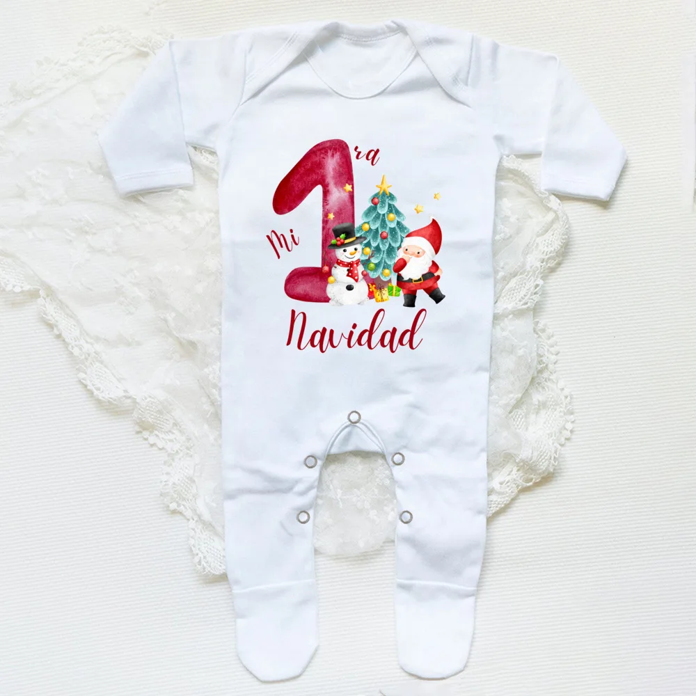 My First Christmas Spanish Print Baby Babygrow Bodysuit Infant Christmas Sleepsuit Newborn Long Sleeve Romper Baby Xmas Clothes