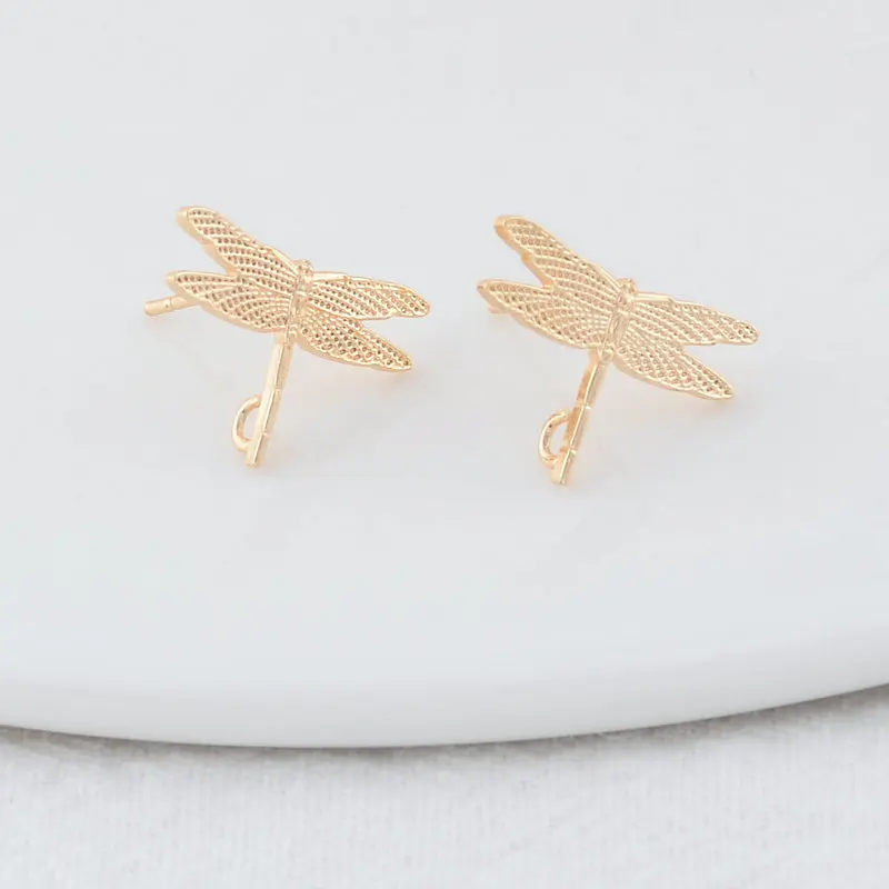 11.5*16MM 14K Gold Color Plated Brass Dragonfly Stud Earrings High Quality Diy DIY Jewelry Making Finding Accessories