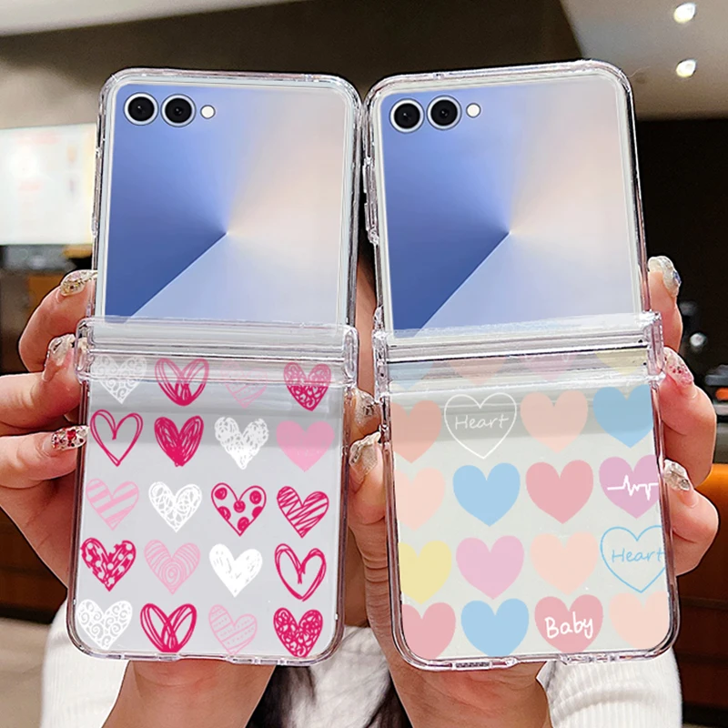 Farbige Liebe Herz Telefon Fall Für Samsung Galaxy Z Flip 7 6 5 4 3 5G Falten Harte klare Abdeckung Für Samsung Z Flip7 Flip6 Flip5