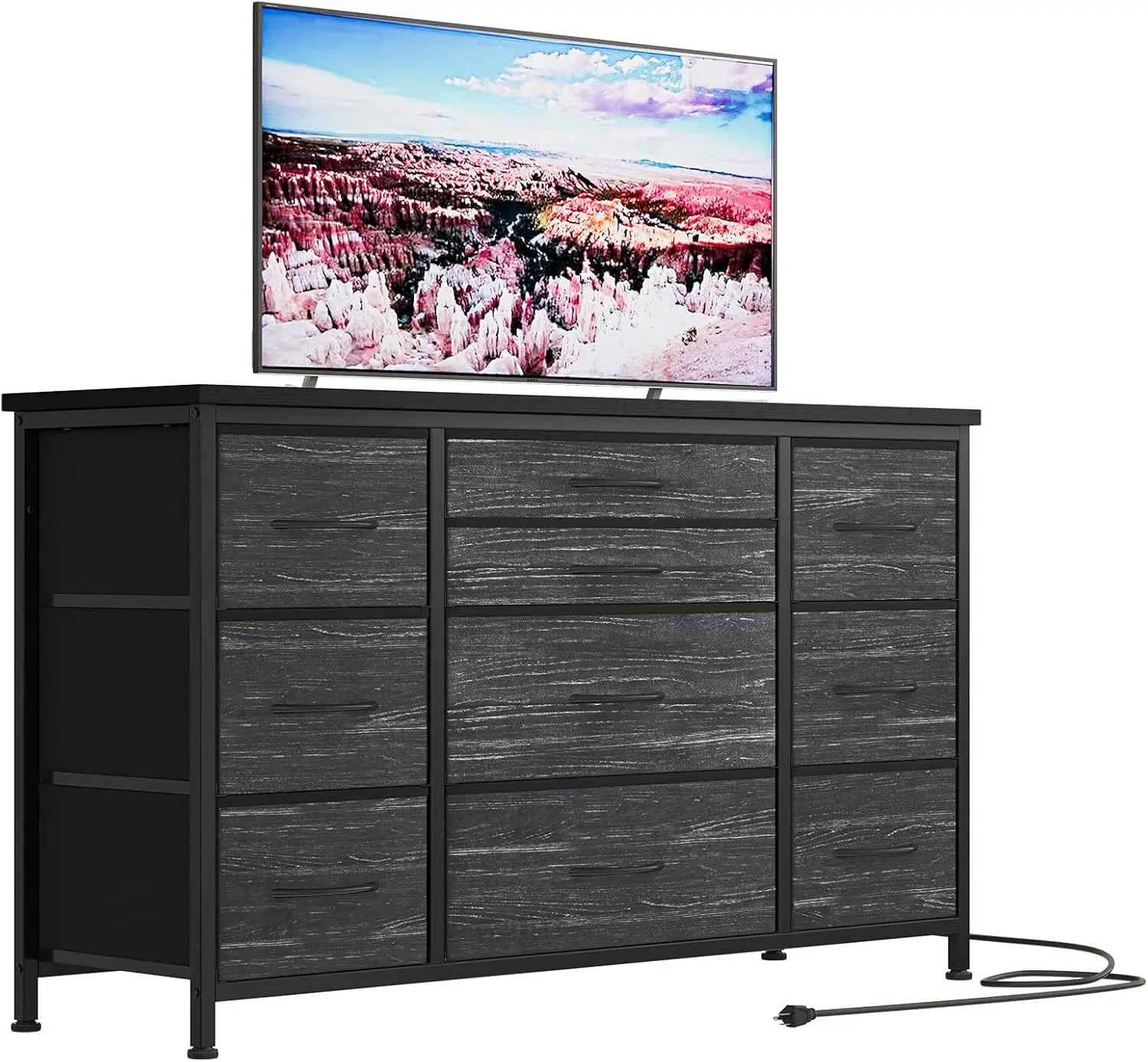 

Wide Dresser with 10 Large Drawers for 55'' Long TV Stand with Power Outlet Entertainment Center, Storage Fabric Drawer U