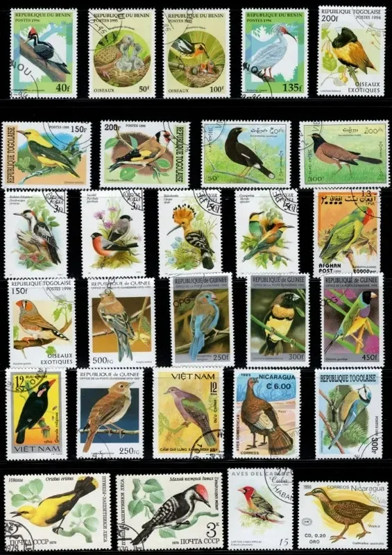 50 PCS Different Bird Stamps from Word, No Repeat, Good Condition Collection, Used with Post Mark