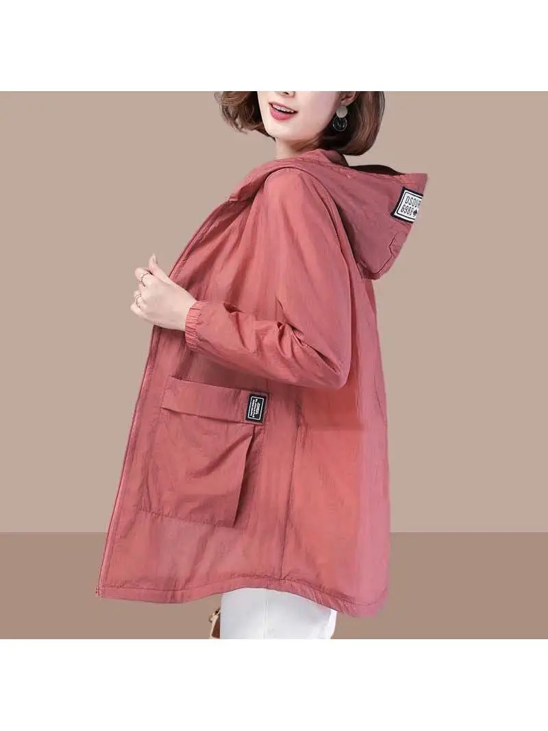Women's plus Size Summer Long Sleeve Sun Protection Clothing Outerwear Breathable Loose Fit UV Protection Medium Length