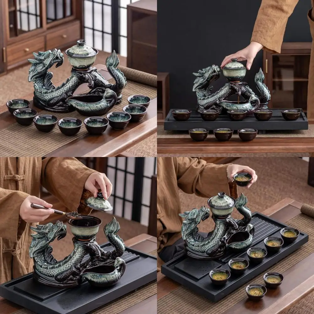 

Полуавтоматический волшебный чайник с заварочным устройством и 8 градиентными цветными чашками, дизайн в стиле дракона