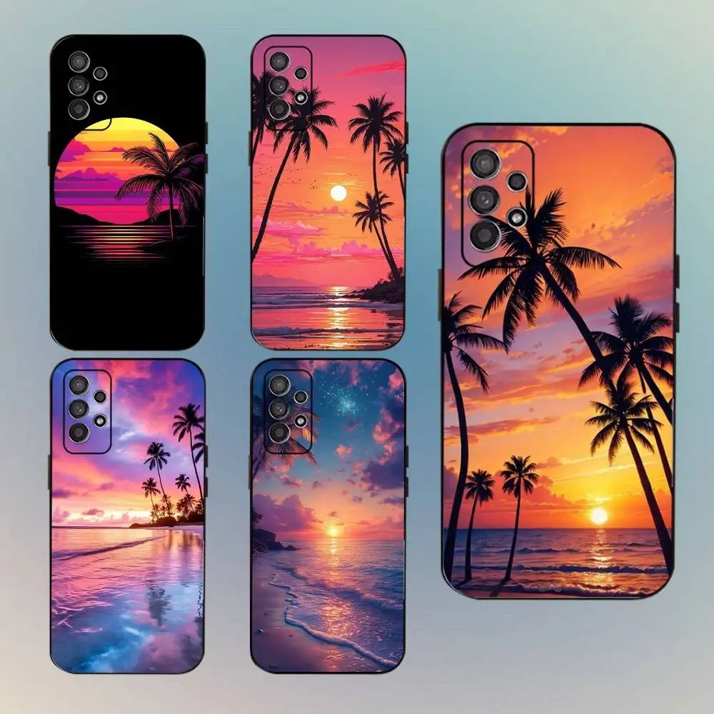 

Beach Sunset Palm Tree Phone Case For Samsung Galaxy A13,A21s,A22,A31,A32,A52,A53,A71,A80,Soft Black Shell