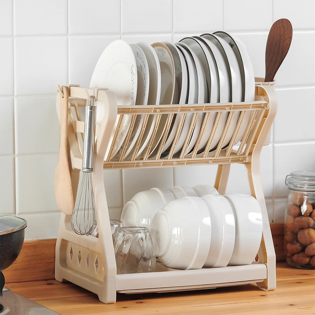 

Multifunctional Kitchen Storage Rack Dish Drain Rack With Cup Holder Plastic Dish Drainer For Countertop Non-Slip