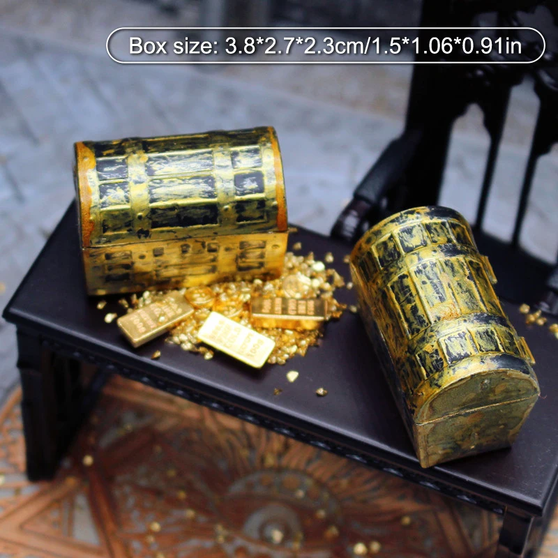 1 conjunto de casa de bonecas 1:12, mini baú de tesouro, barra de ouro, modelo de moeda, casa de boneca, micro cena, decoração, brinquedos de casa de brincar para crianças
