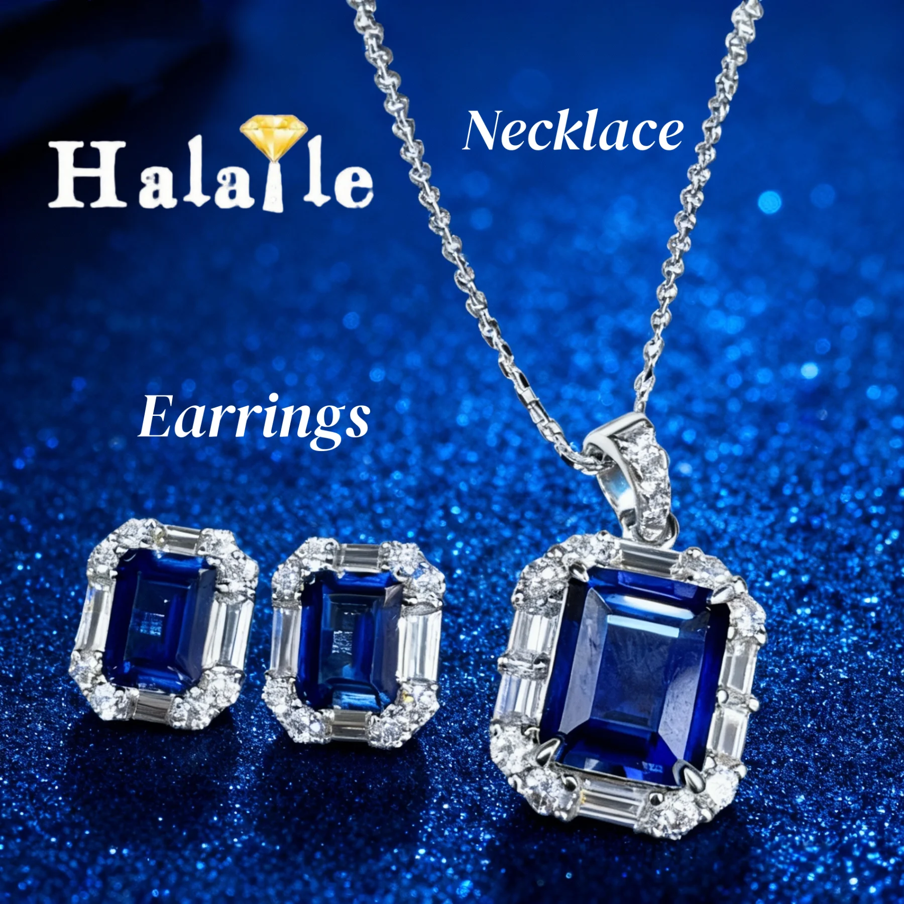 

Halaile 2-4 карата, выращенное в лаборатории сапфиром, изумрудным бриллиантом, ожерелье/серьги из стерлингового серебра 925 пробы для женщин, сверкающие ювелирные изделия, изысканные