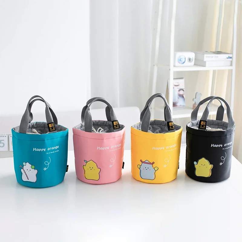 Cylindrical insulated lunch box bag, insulated bag, large aluminum foil, hand-held circular bento bag, bring food to work, insul