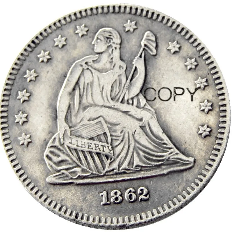 US 1862 P/S Seated Liberty Quater Dollar Silver Plated Copy  Coin