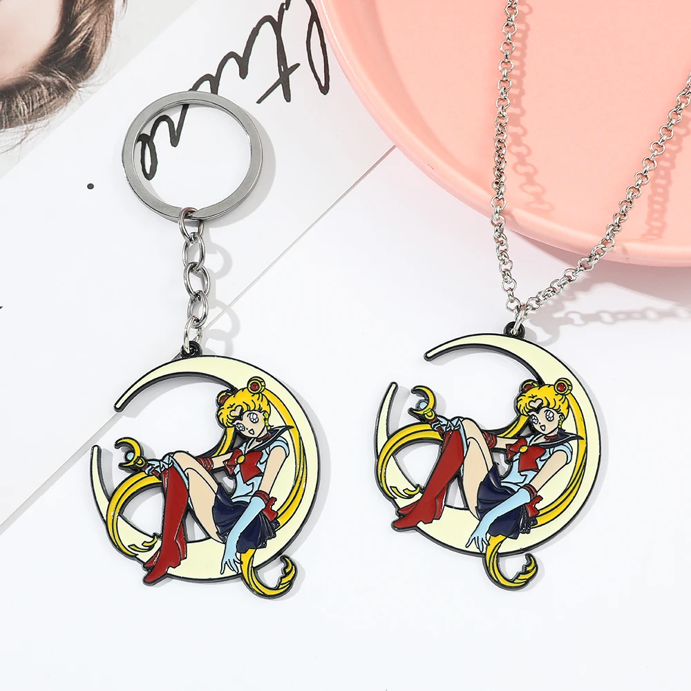 SAILOR MOON Anime Figure Tsukino Usagi Enamel Pendant Necklace & Keychain for Kids Sweet Cute Jewelry Accessories Gifts