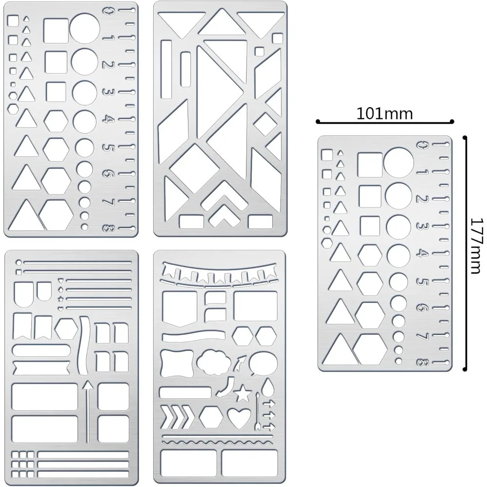 4PCS 4x7 Inch Geometric Theme Triangle Metal Stencils Border Line Stencil Template for Diary Wood Carving Drawings Woodburning