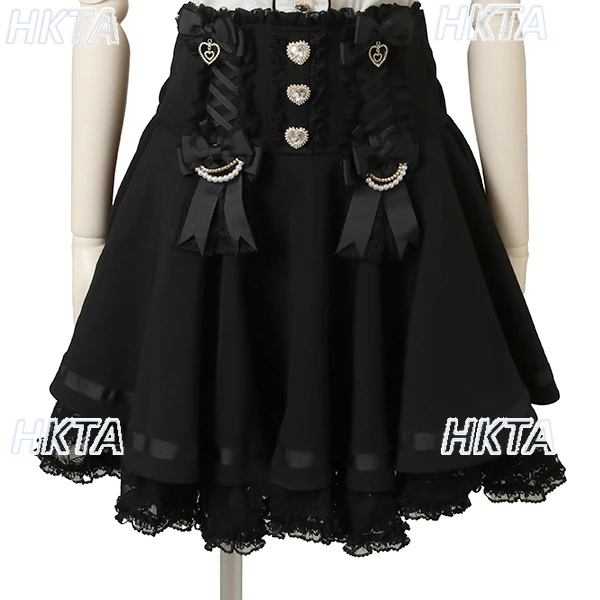 Japanese Liz Mini Skirt Sweet Girl 2025 Autumn New Cute Lace Lace Bow Removable Princess Lolita Skirts Kawaii Women Short Skirts