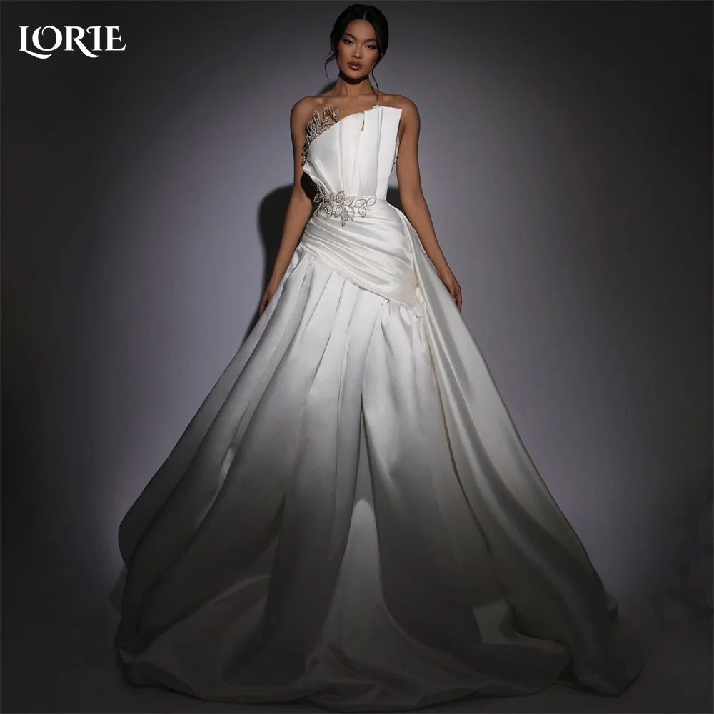 LORIE Elegant Solid Wedding Dresses Pleated Off Shoulder A-Line Beadings Bridal Gowns Backless Glitter Princess Bride Dress 2023