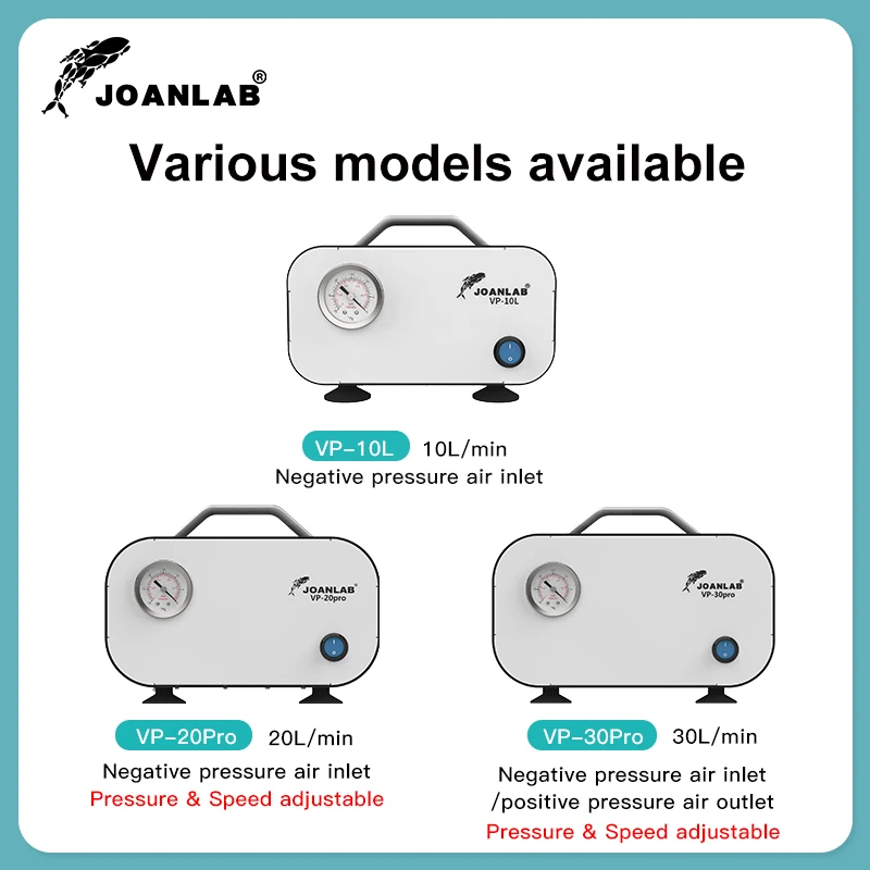 JOANLAB Oil-free Diaphragm Vacuum Pump Laboratory Filter Pump Portable Negative Pressure Pump Adjustable Pressure Lab Equipment