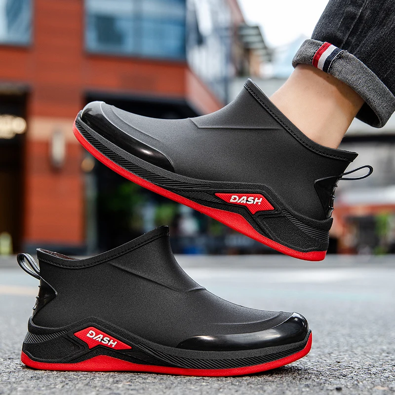 New Men Short Rain Boots, Fashion Outdoor Waterproof Footwear, Anti‑Slip Lightweight Rubber Shoes for Fishing & Car Washing