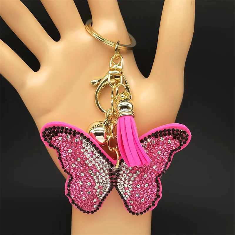 Rosa Schmetterling Weibliche Schlüsselbund Für Frauen Männer Strass Quaste Kawaii Tasche Brieftasche Hängen Charme Kawaii Schlüsselring Schmuck Geschenke