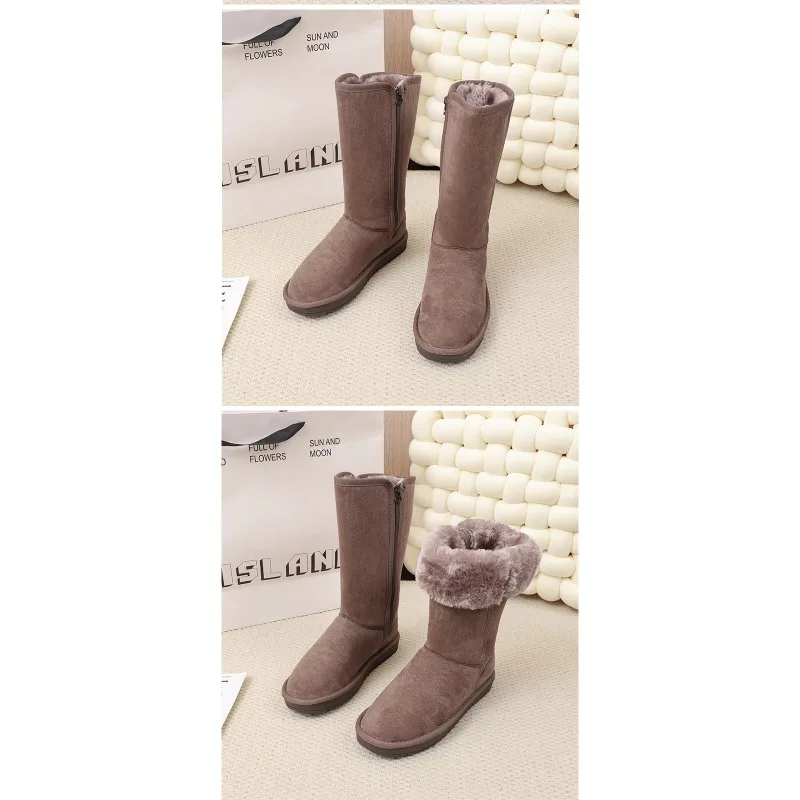 New Winter Flat Snow Boots Women's Round Head Suede Belt Buckle Thick Sole Anti-slip Wear-resistant High Boots view 3
