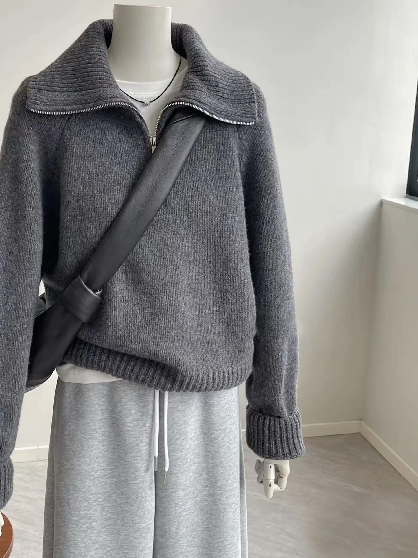 Winter Lapel 100% Pure Cashmere Sweater Women's High-End Thick Turtleneck Half Zipper Autumn and Winter Sweater