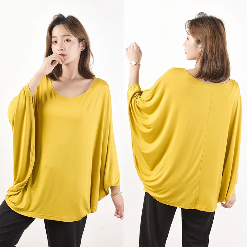 

Modal Bat Shirt Top Woman Clothing Summer Outfit New Solid Color Home Wear Loose Cropped Top Round Neck Nightwear T-shirt