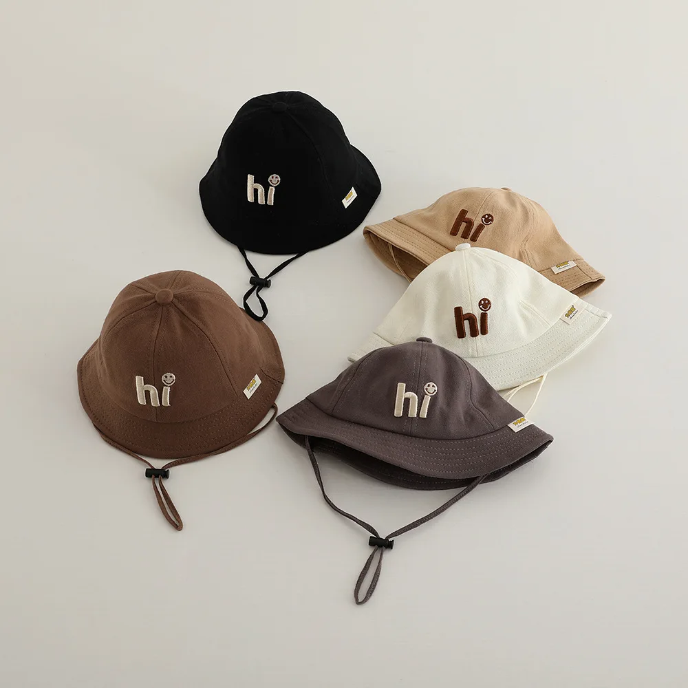 New Baby Bucket Hat Embroidered Letter Fisherman Cap for Toddler Spring Summer Wide-brim Adjustable Kids Basin Sun Hats